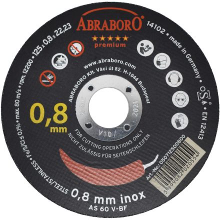 Abraboro Chili Premium inox-fém vágókorong 125x0,8x22,23 mm (25db/csomag)