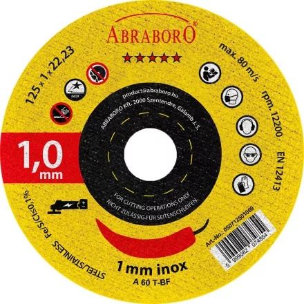 Abraboro Akku chili fém + inox vágókorong  125x1,0x22,23 mm (1db/csomag)