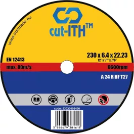   Cut-ITH inox csiszolókorong, kúpos T27, WA24R, 125x6,4x22mm