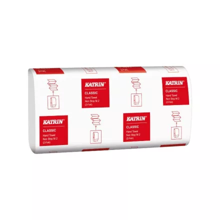 Katrin Classic Non stop Handy Pack interfold hajtogatott kéztörlő, 2 rétegű fehér, 100% újrahasznosított, 20,3x24 cm, 160 lap