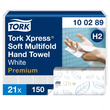 Tork Xpress Soft Multifold hajtogatott kéztörlő H2 Premium fehér, 2 rétegű, 21x25,5 cm SCA100289