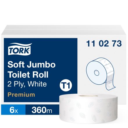Tork Premium jumbo ipari WC papír, soft T1 2 rétegű, fehér, 6x360m SCA110273