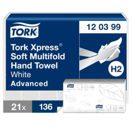   Tork Xpress Soft Multifold hajtogatott kéztörlő H2 Advanced fehér, 2 rétegű, 21x34 cm  SCA120399