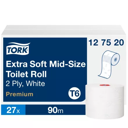 Tork Soft Mid-size tekercses WC papír T6 Premium fehér, 2 rétegű, 9,9 cm/90 m SCA127520