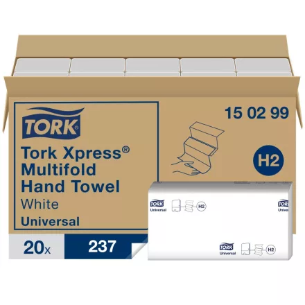 Tork Universal Interfolded hajtogatott kéztörlő H2 2 rétegű, fehér, 20x237lap SCA150299