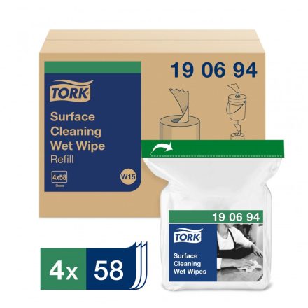 Tork felülettisztító ipari nedves törlőkendő utántöltő 1 rétegű, fehér, 58 lap SCA190694