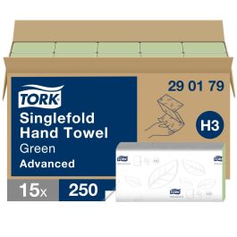   Tork Advanced Singlefold Z hajtogatott kéztörlő H3 2 rétegű, zöld, 15x250lap SCA290179