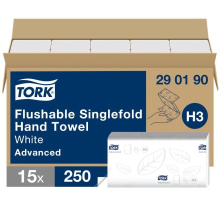 Tork Advanced Singlefold Z hajtogatott kéztörlő, toalettbe dobható H3 2 rétegű, extra fehér, 15x250lap SCA290190