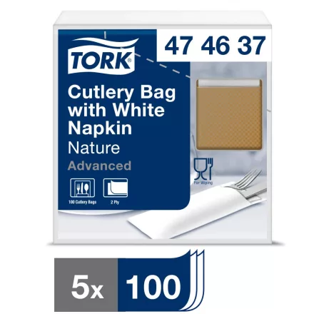 Tork natúr evőeszköztartó fehér színű szalvétával Advanced natúr, 2 rétegű, 20x8,5 SCA474637
