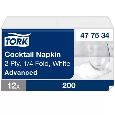 Tork fehér koktélszalvéta Advanced fehér, 2 rétegű, 24x24  SCA477534