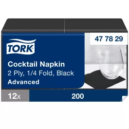   Tork koktélszalvéta Advanced fekete 2 rétegű, 24x24 SCA477829