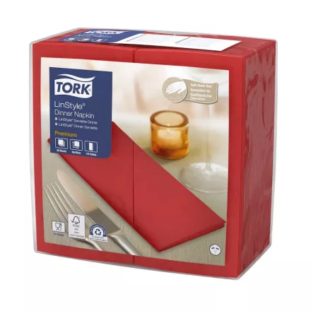 Tork Linstyle Dinner éttermi szalvéta 1/8, 1 rétegű, piros, 39x39 SCA478149