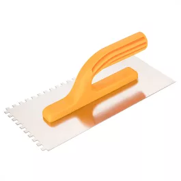   Topex acél simító, fogazott (6x6mm), rozsdamentes, műanyag nyéllel, 280x130mm