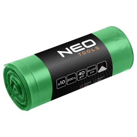 Neo szemeteszsák 200l, 90x120cm, zöld, erősített húzószalagos, vastagság:40mic (10db/csomag)