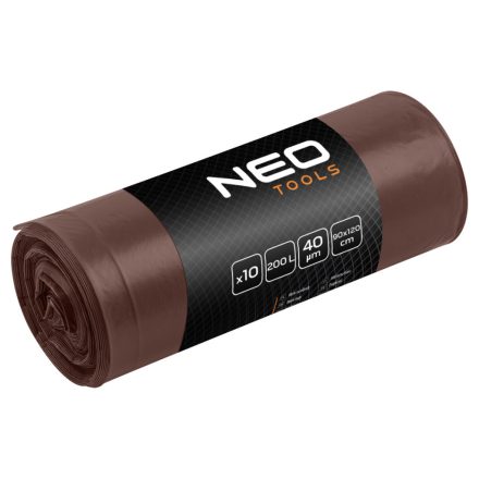 Neo szemeteszsák 200l, 90x120cm, barna, erősített, vastagság:40mic (10db/csomag)