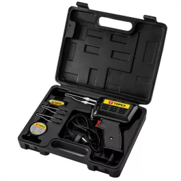   Topex forrasztópisztoly 150w, kiegészítőkkel, 3db pákacsúcs, forrasztókrém, forrasztóón, kofferben