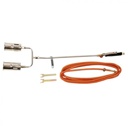 Topex gázforrasztó, perzselő, gázégő készlet dupla, 2*60mm(110kw) égőfej, szár: 50cm, tömlő: 5m