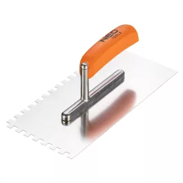   Neo acél simító, fogazott (8x8mm), rozsdamentes, fa markolattal, 270x128mm