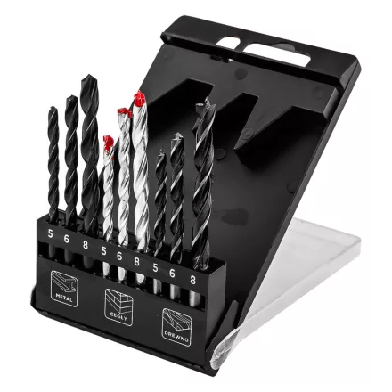 Graphite fúrókészlet, fém, fa, kőzetfúrókkal, 5, 6, 8mm (9db/csomag)