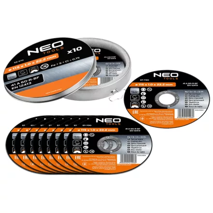 Neo vágókorong fémhez 115x1x22.2mm, 10db, 41A60-T-BF, INOX 