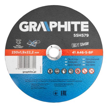 Graphite vágókorong fémhez, 230x1,9x22,2mm, 41 A46-S-BF (5db/csomag)