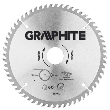 Graphite körfűrészlap, 60 fogas, 185x30mm