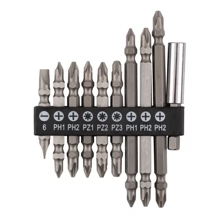 Graphite csavarhúzó bitkészlet kéthegyű, mágneses szárral (10db/készlet) 