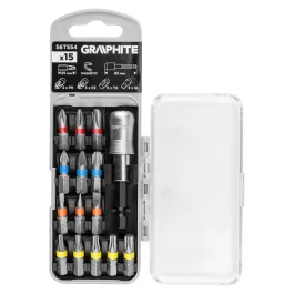   Graphite csavarhúzó bitkészlet 25mm, mágneses szárral, műanyag tokban (15db/készlet)