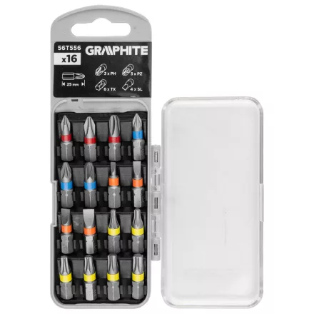 Graphite csavarhúzó bitkészlet 25/50mm, műanyag tokban (16db/készlet)