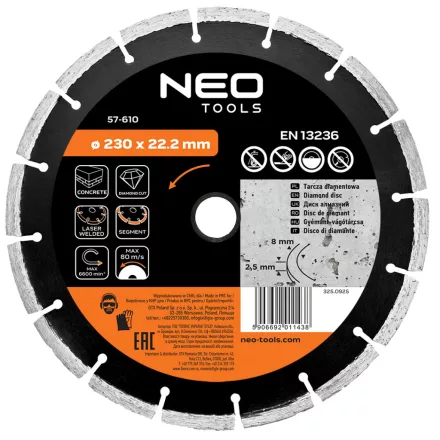 Neo gyémánt vágókorong, 8 mm szegmenses, lézer hegesztett 230mm