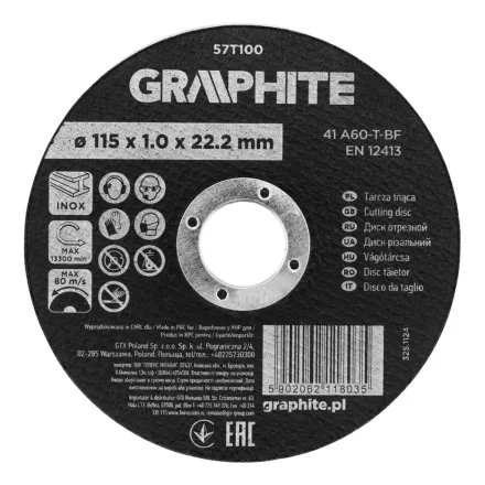 Graphite vágókorong fémhez, alumínium oxid 115x1x22,2 INOX 41 A60-T-BF
