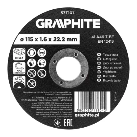 Graphite vágókorong fémhez, alumínium oxid 115x1,6x22,2 INOX 41 A46-T-BF