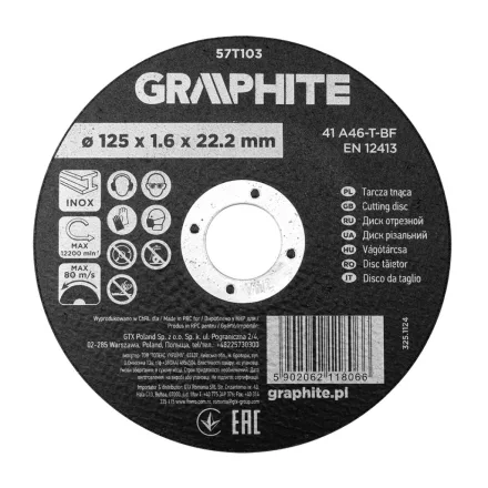 Graphite vágókorong fémhez, alumínium oxid 125x1,6x22,2 INOX 41 A46-T-BF