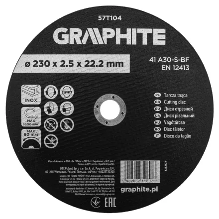 Graphite vágókorong fémhez, korund 230x2,5x22,2 INOX 41 A30-S-BF