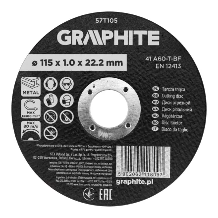 Graphite vágókorong fémhez, alumínium oxid 115x1x22,2  41 A60-T-BF
