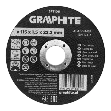 Graphite vágókorong fémhez, alumínium oxid 115x1,5x22,2  41 A60-T-BF