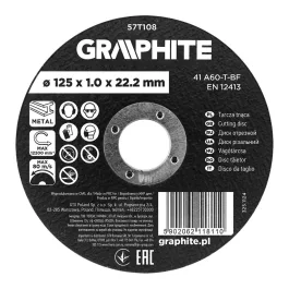   Graphite vágókorong fémhez, alumínium oxid 125x1x22,2  41 A60-T-BF