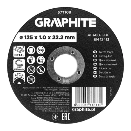 Graphite vágókorong fémhez, alumínium oxid 125x1x22,2  41 A60-T-BF