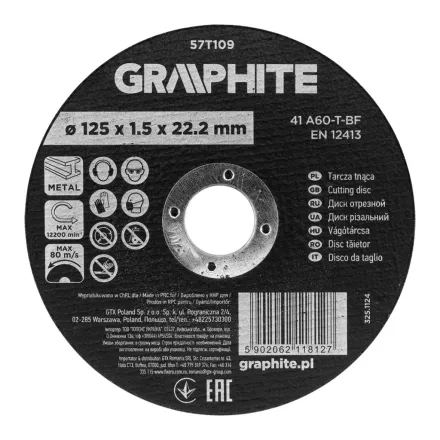 Graphite vágókorong fémhez, alumínium oxid 125x1,5x22,2  41 A60-T-BF