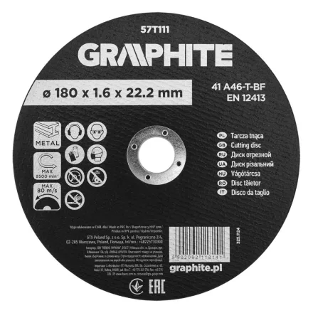Graphite vágókorong fémhez, alumínium oxid 180x1,6x22,2  41 A46-T-BF
