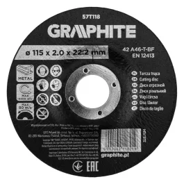   Graphite vágókorong fémhez, korund süllyesztett furattal 115x2x22,2 42 A46-T-BF