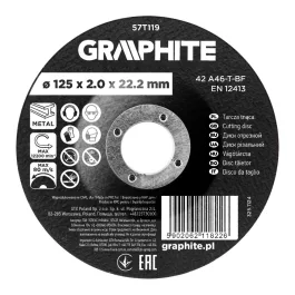   Graphite vágókorong fémhez, korund süllyesztett furattal 125x2x22,2 42 A46-T-BF