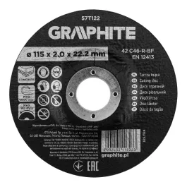   Graphite vágókorong kőhöz, korund  süllyesztett furattal 115x2x22,2 42 C46-R-BF