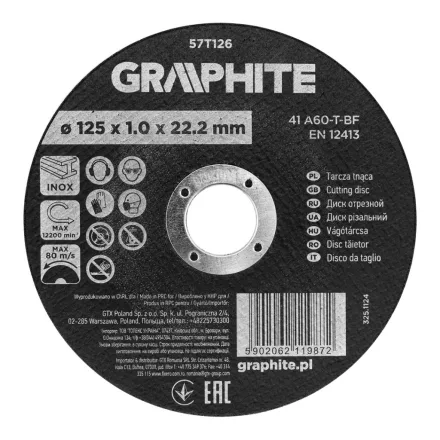 Graphite vágókorong fémhez, korund 125x1x22,2 INOX 41 A60-T-BF (110db/csomag)