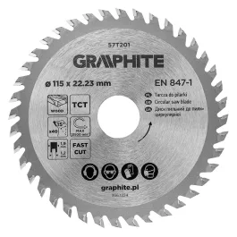   Graphite körfűrészlap, keményfém  fogakkal, 115 x 22.2mm, 40 fog