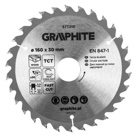 Graphite körfűrészlap, keményfém  fogakkal, 160 x 30mm, 30 fog