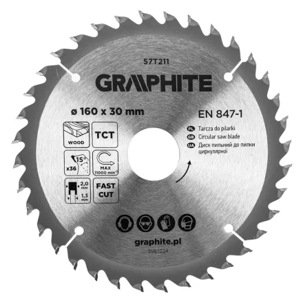 Graphite körfűrészlap, keményfém  fogakkal, 160 x 30mm, 36 fog