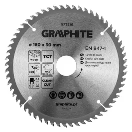   Graphite körfűrészlap, keményfém  fogakkal, 180 x 30mm, 60 fog