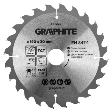 Graphite körfűrészlap, keményfém  fogakkal, 190 x 30mm, 24 fog