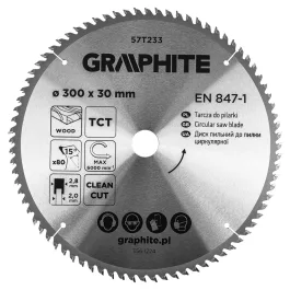   Graphite körfűrészlap, keményfém fogakkal, 300x30mm, 80 fog
